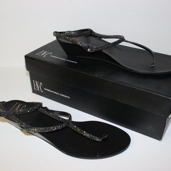 INC International Concepts Shoes - NIB " INC INTERNATIONAL CONCEPT" BLACK MADGE BLING BLACK T-STRAP SANDLE SZ 9.5 M